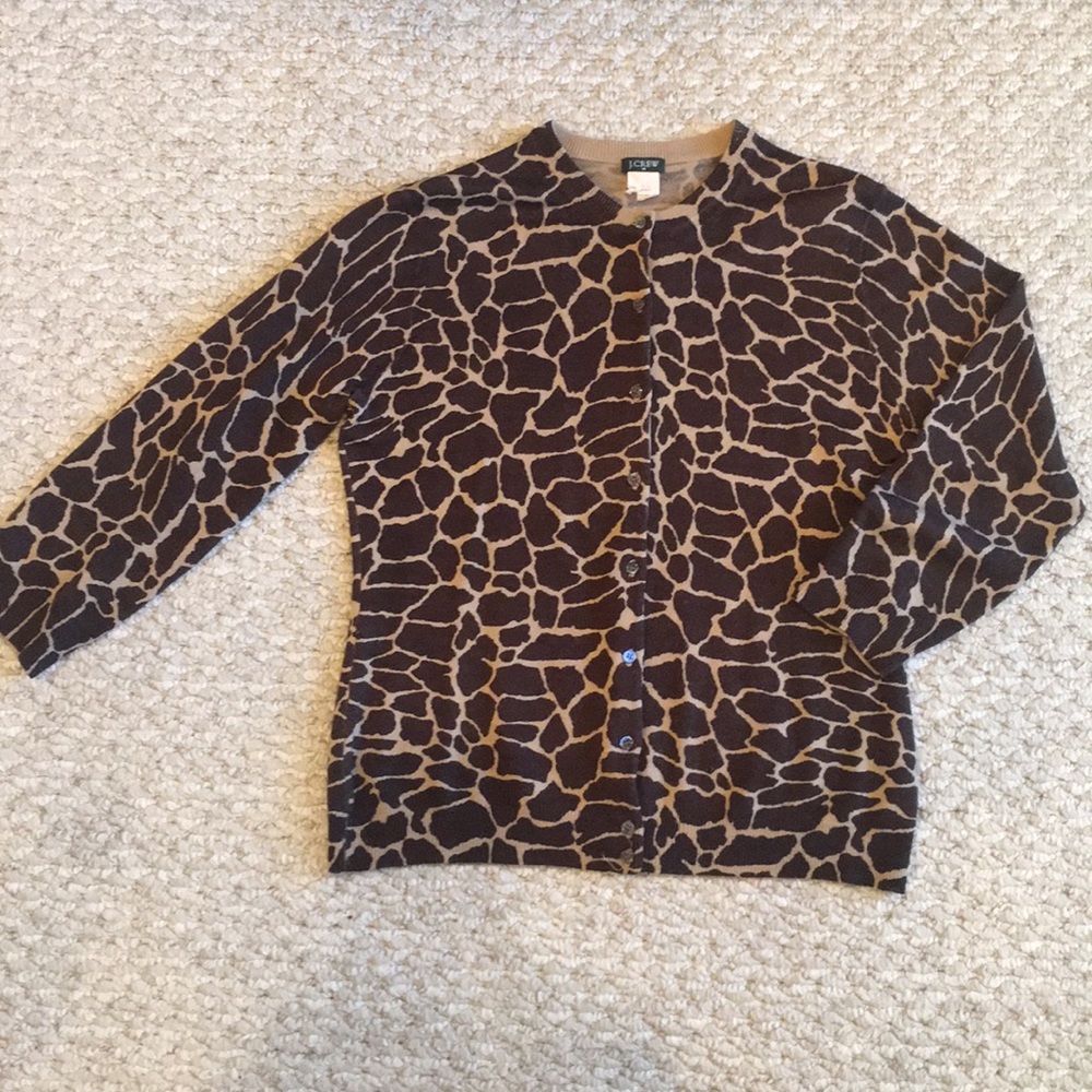 J Crew Giraffe Print Wool Cardigan, 3/4 sleeve, L